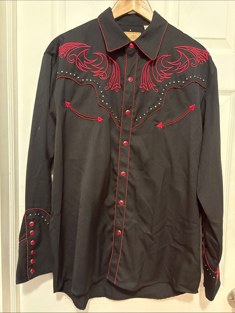 Scully Black Western Shirt with Red Embroidery